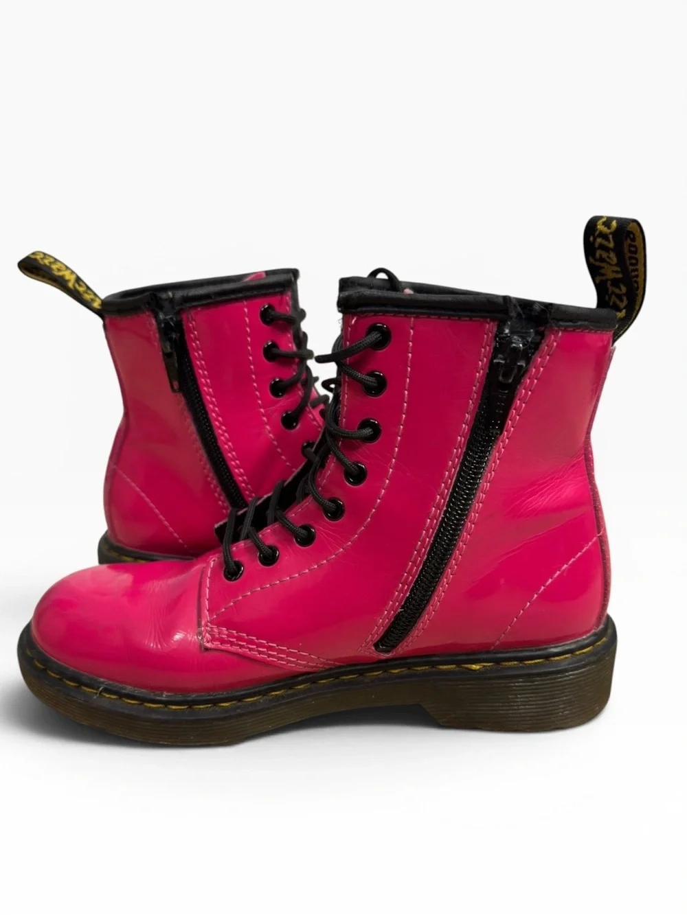 Dr. Martens Junior 1460 Patent Leather Lace Up Boots Hot Pink Kids US 2 UK 1
